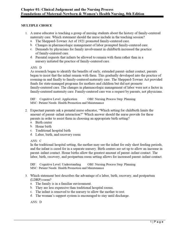 The 8th Edition of Foundations of Maternal-Newborn and Women's Health Nursing test bank