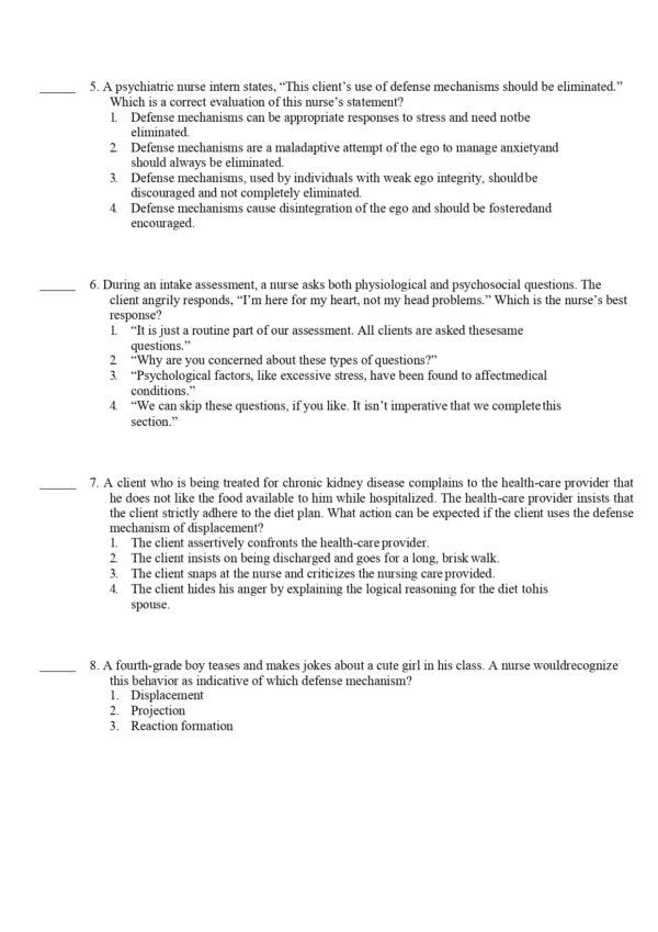 Test bank for Townsend's Essentials of Psychiatric Mental Health Nursing, 9th Edition.