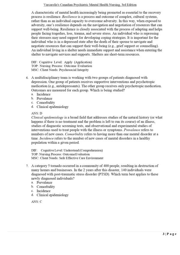 Test bank for Varcarolis's Canadian Psychiatric Mental Health Nursing 3rd Edition - Image 2
