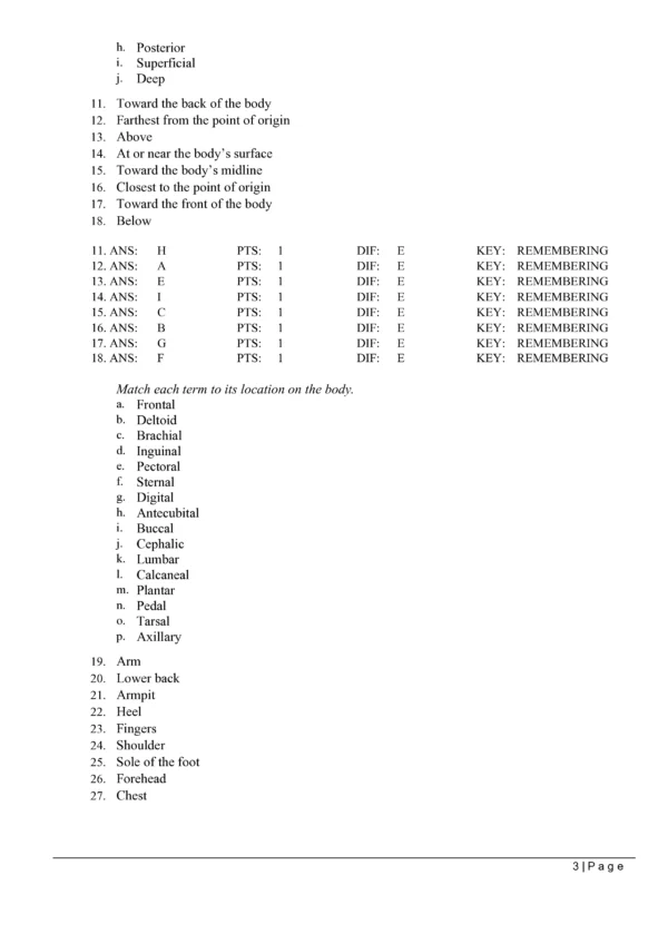 Anatomy study guide - test bank