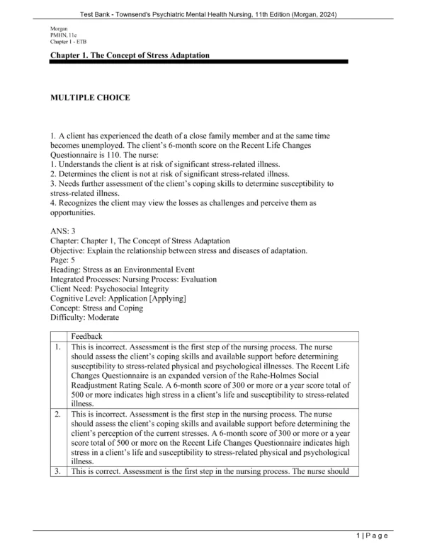 A test bank is available for Townsend's 11th edition of Psychiatric Mental Health Nursing