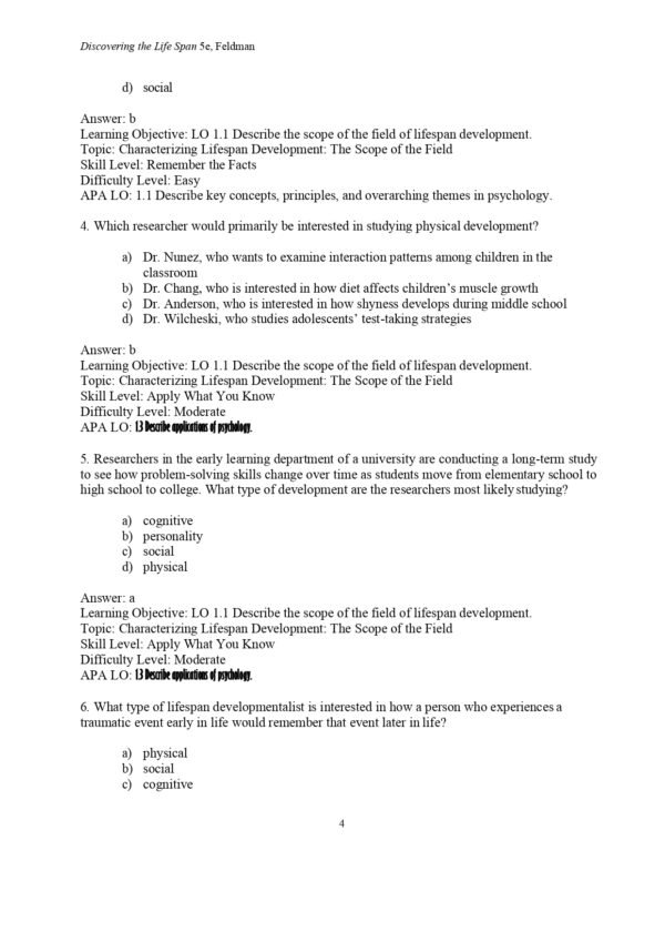 The 5th edition of the Test Bank for Discovering the Life Span