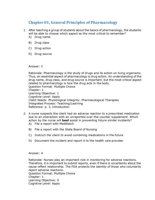 A test bank for Introductory Clinical Pharmacology, 12th Edition