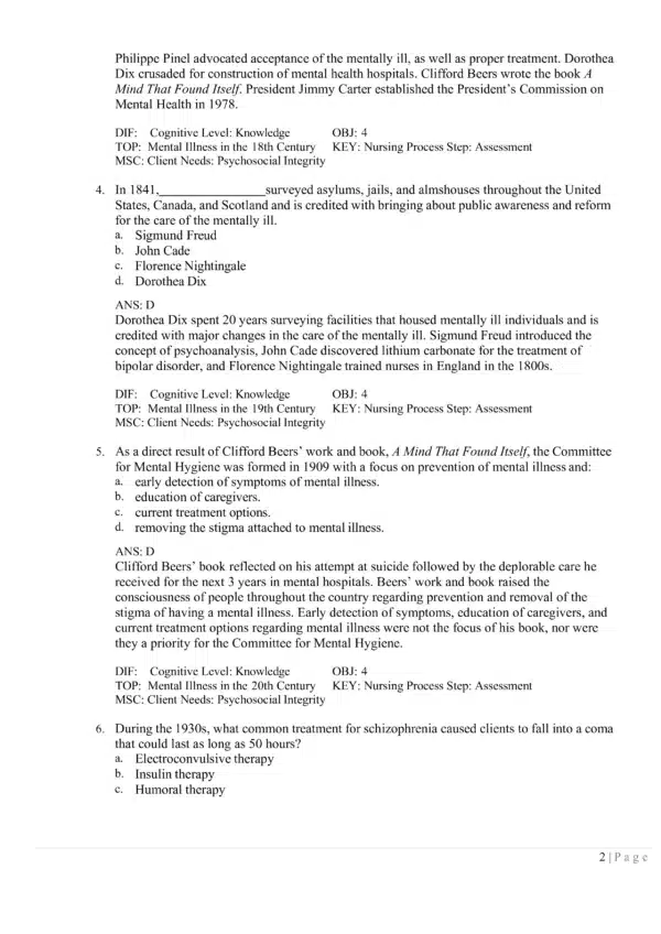 Preview for Foundations of Mental Health Care 8th edition test bank