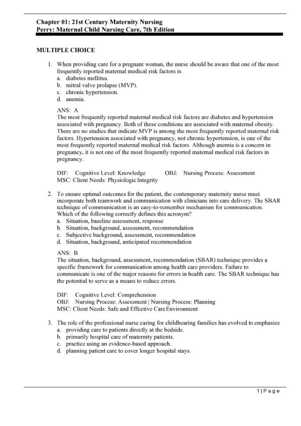 A preview of the Test Bank for Maternal Child Nursing Care, 7th Editionnnn