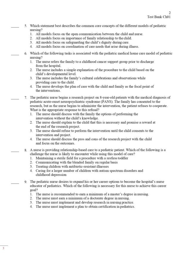 Preview page of the Test Bank for Davis Advantage for Pediatric Nursing Critical Components of Nursing Care 3rd Edition.