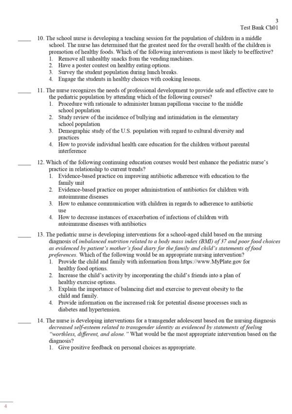 Preview page of the Test Bank for Davis Advantage for Pediatric Nursing Critical Components of Nursing Care 3rd Edition.