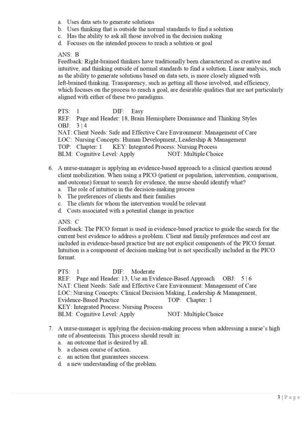 Test Bank for Leadership Roles and Management Functions in Nursing, 11th Edition preview page