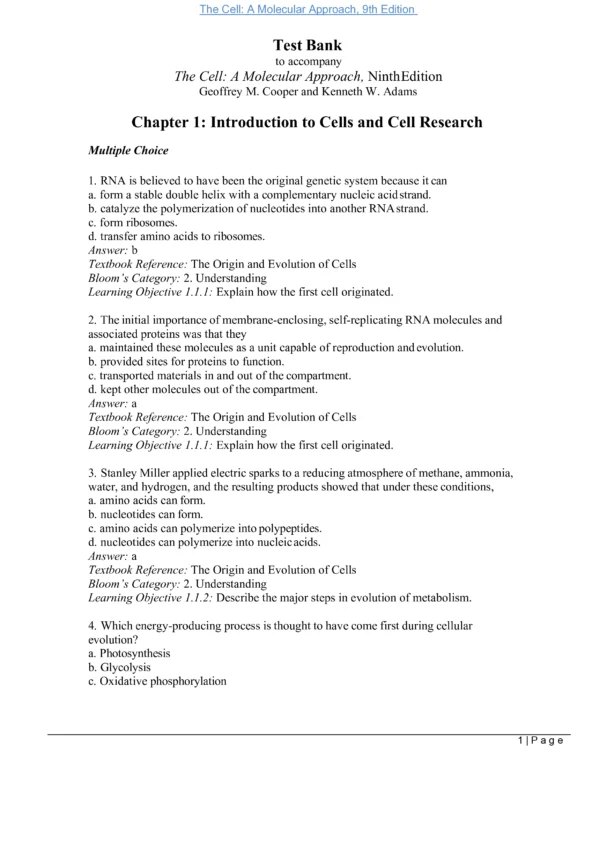 preview page of Test bank for The Cell: A Molecular Approach 9th Edition