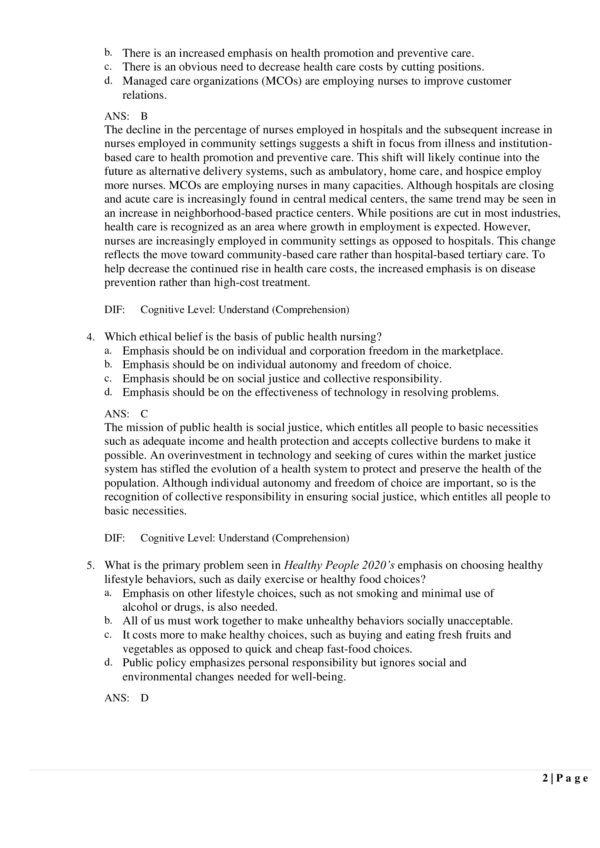 A look at the preview page for the 8th edition of Test Bank for Community/Public Health Nursing: Promoting the Health of Populations