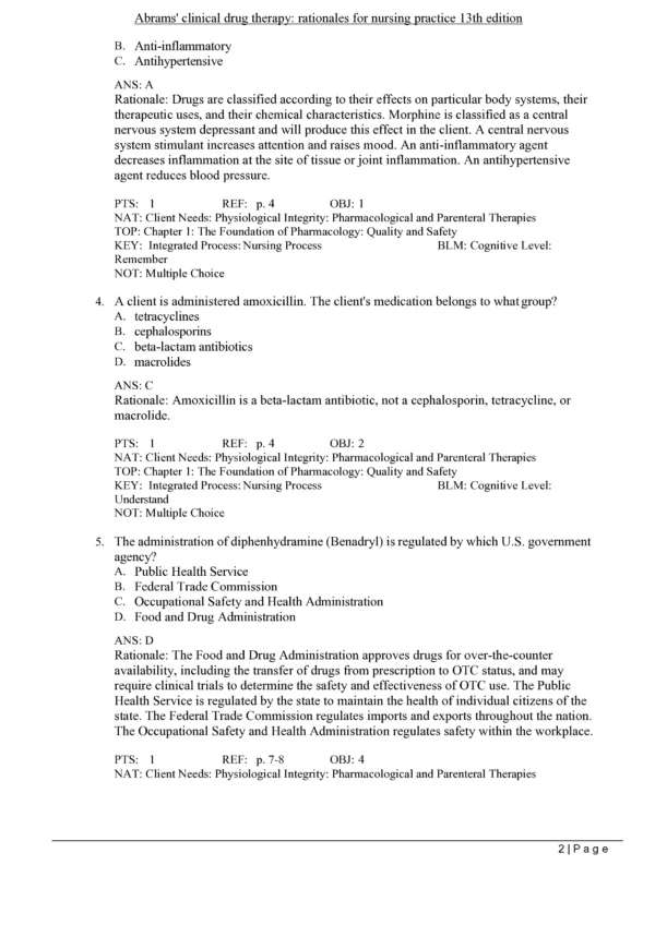 Preview page of the Test bank for Abrams' Clinical Drug Therapy: Rationales for Nursing Practice 13th Edition.