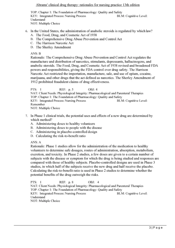 Preview page of the Test bank for Abrams' Clinical Drug Therapy: Rationales for Nursing Practice 13th Edition.