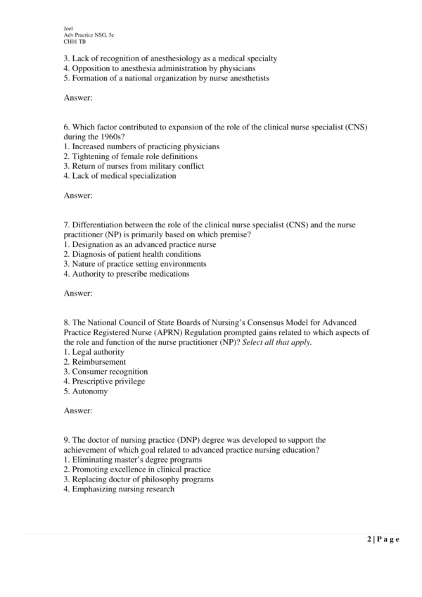 The preview page for the test bank for Advanced Practice Nursing: Essentials for Role Development, 5th Edition