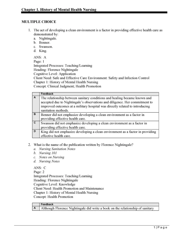 Preview page for the test bank for Mental Health Nursing 6th Edition.