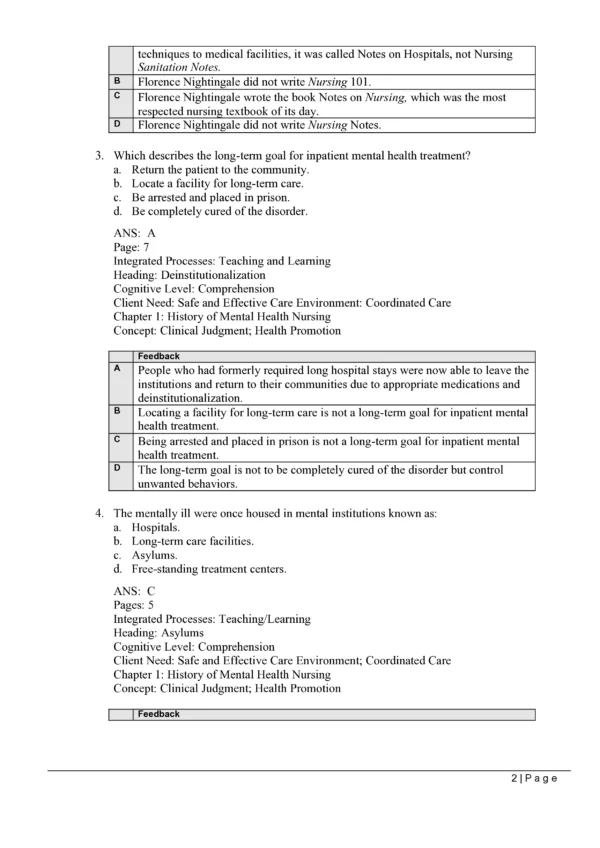 Preview page for the test bank for Mental Health Nursing 6th Edition.