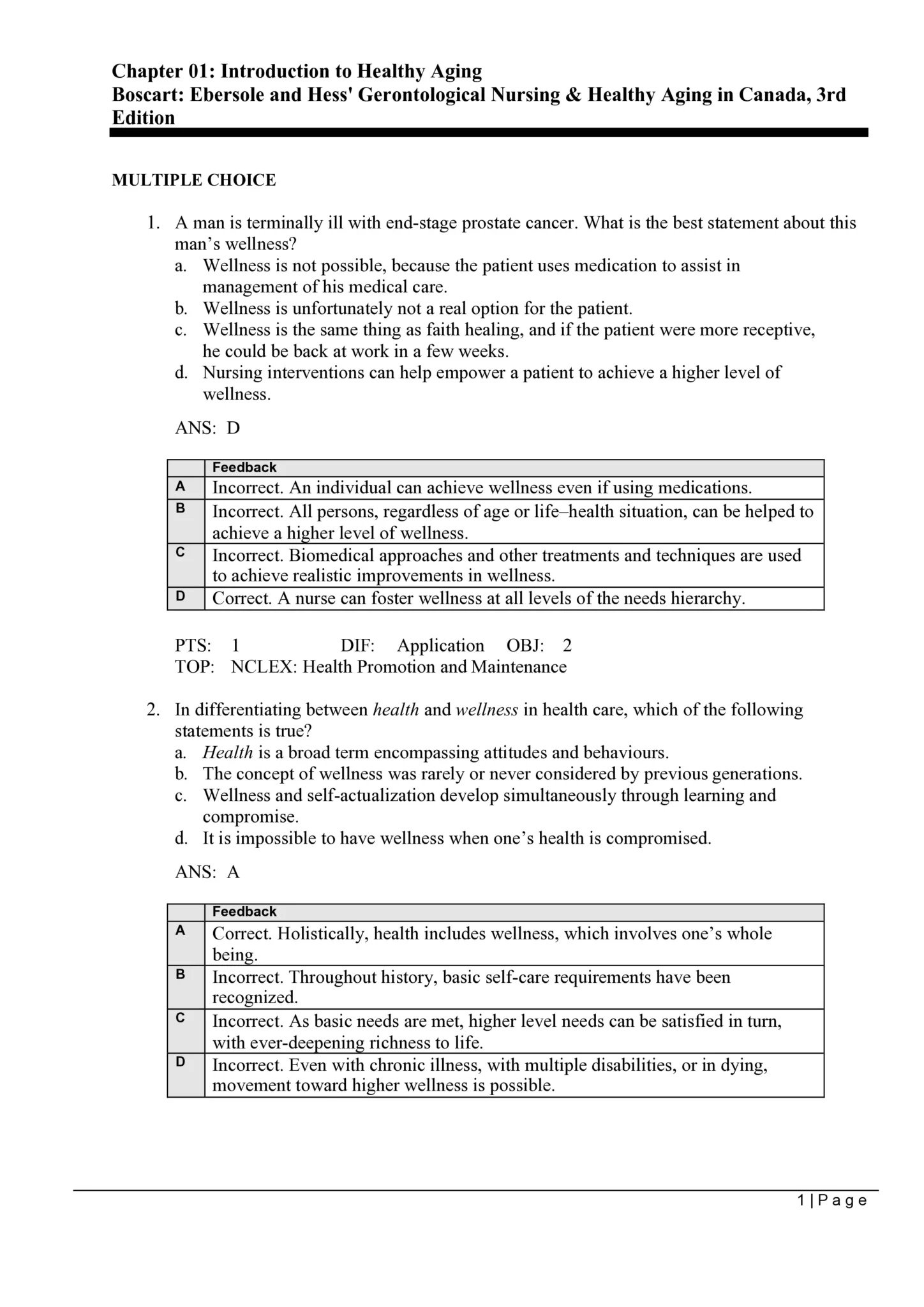 Test Bank for Gerontological Nursing & Healthy Aging in Canada 3rd Edition 2 Gerontological Nursing & Healthy Aging in Canada 3rd Edition test bank sample