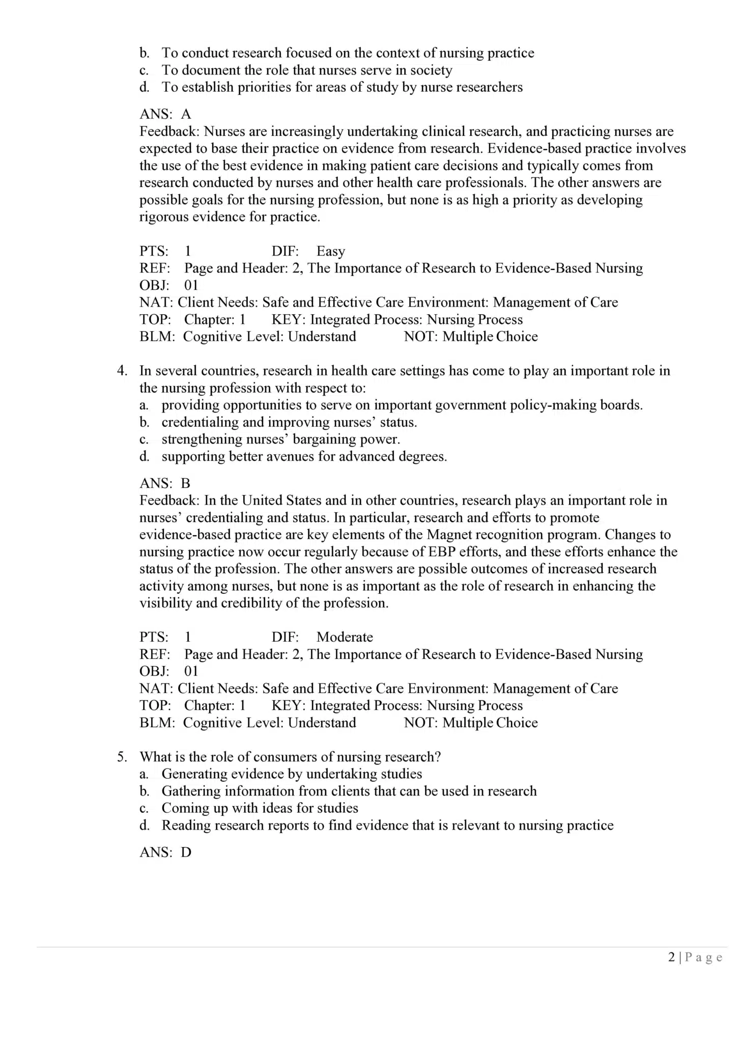 Test Bank for Essentials of Nursing Research,10th Edition by Denise Polit 3 Nursing research evidence-based practice sample Q&A — Polit & Beck 10th Edition test bank