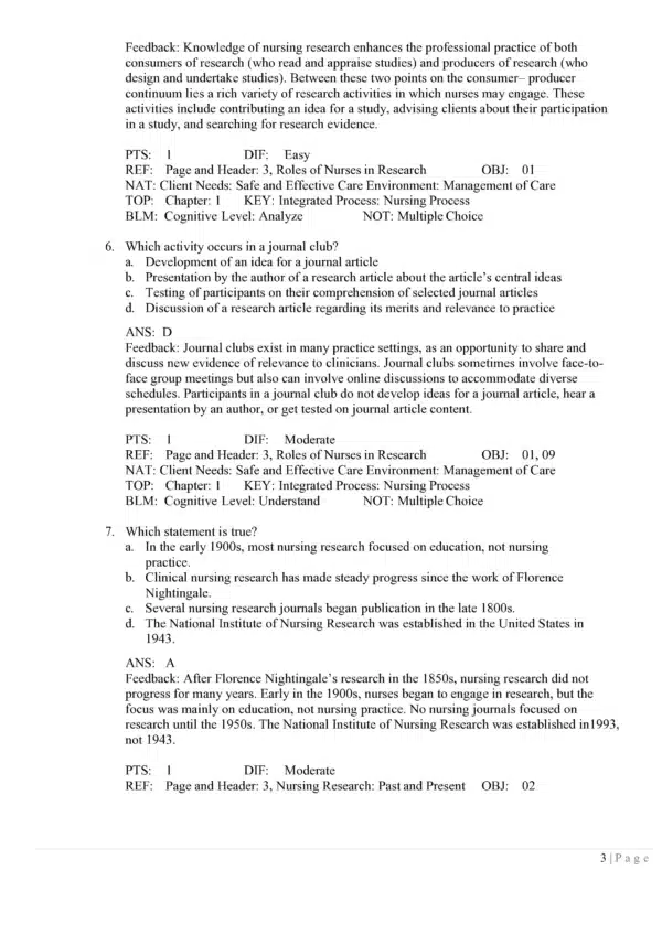 Essentials of Nursing Research 10th Edition Test Bank