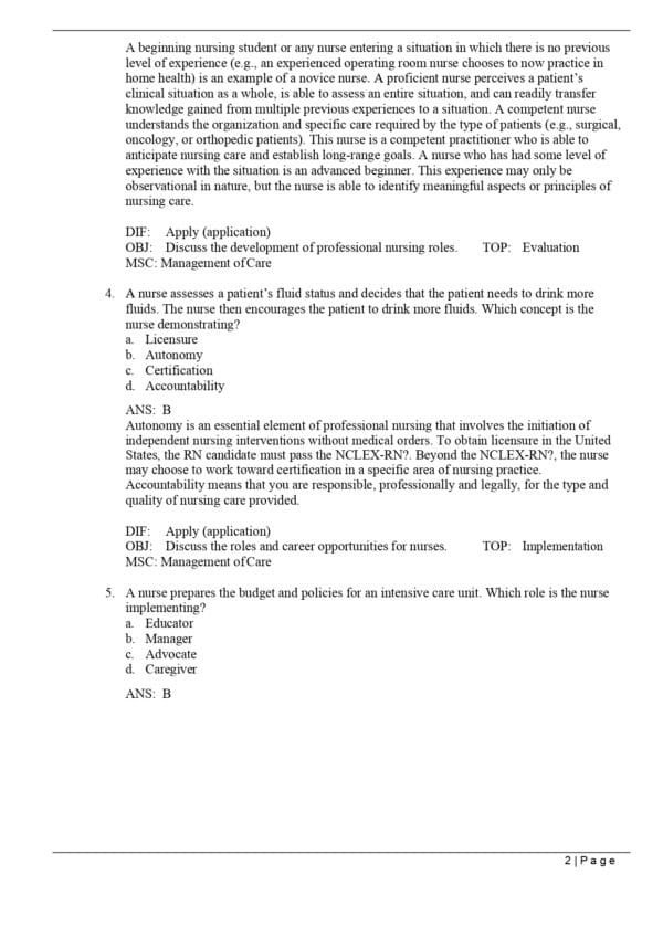 Potter & Perry Fundamentals of Nursing Test Bank NCLEX