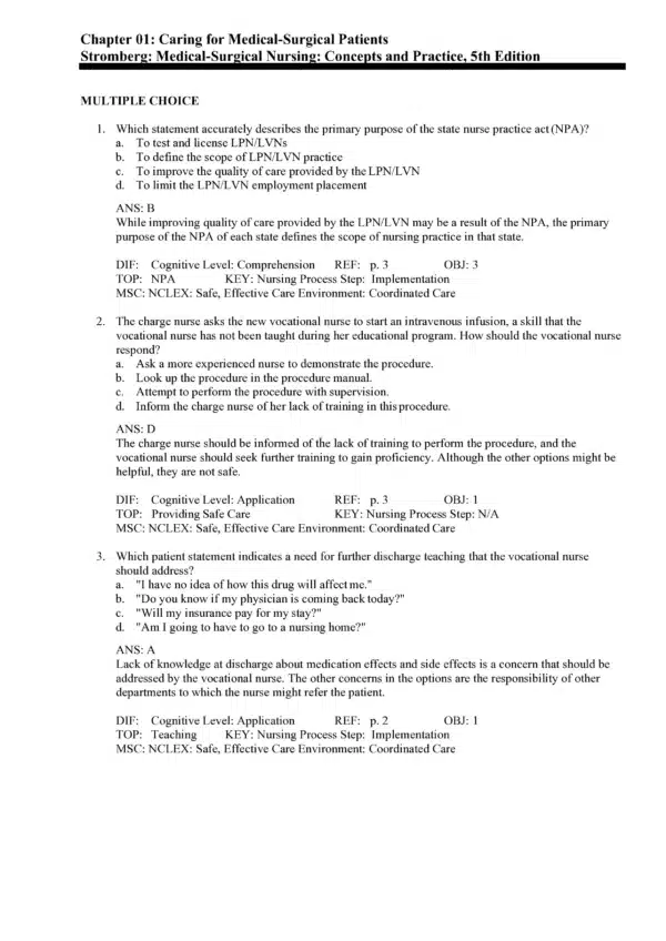 Stromberg Med-Surg 5th Edition Test Bank NCLEX style